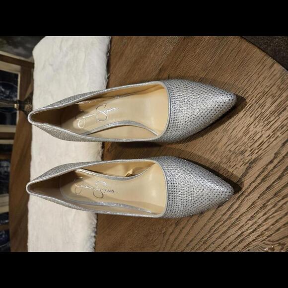Jessica Simpson Glamorous Silver Sparkle High Heels - Picture 1 of 10
